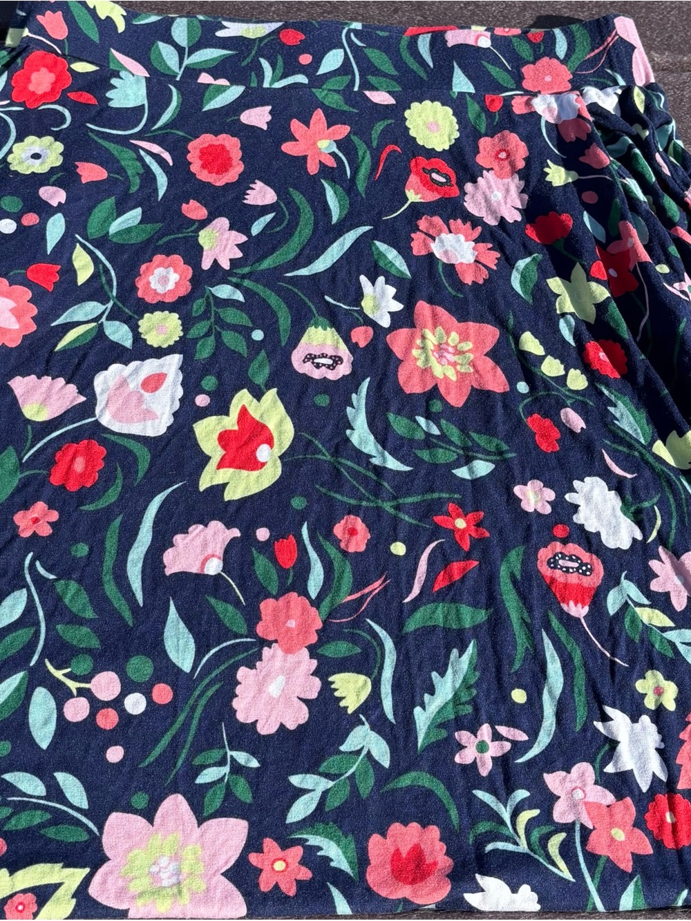 Boden Navy Maxi Skirt with Pink, Red & Green Floral Pattern